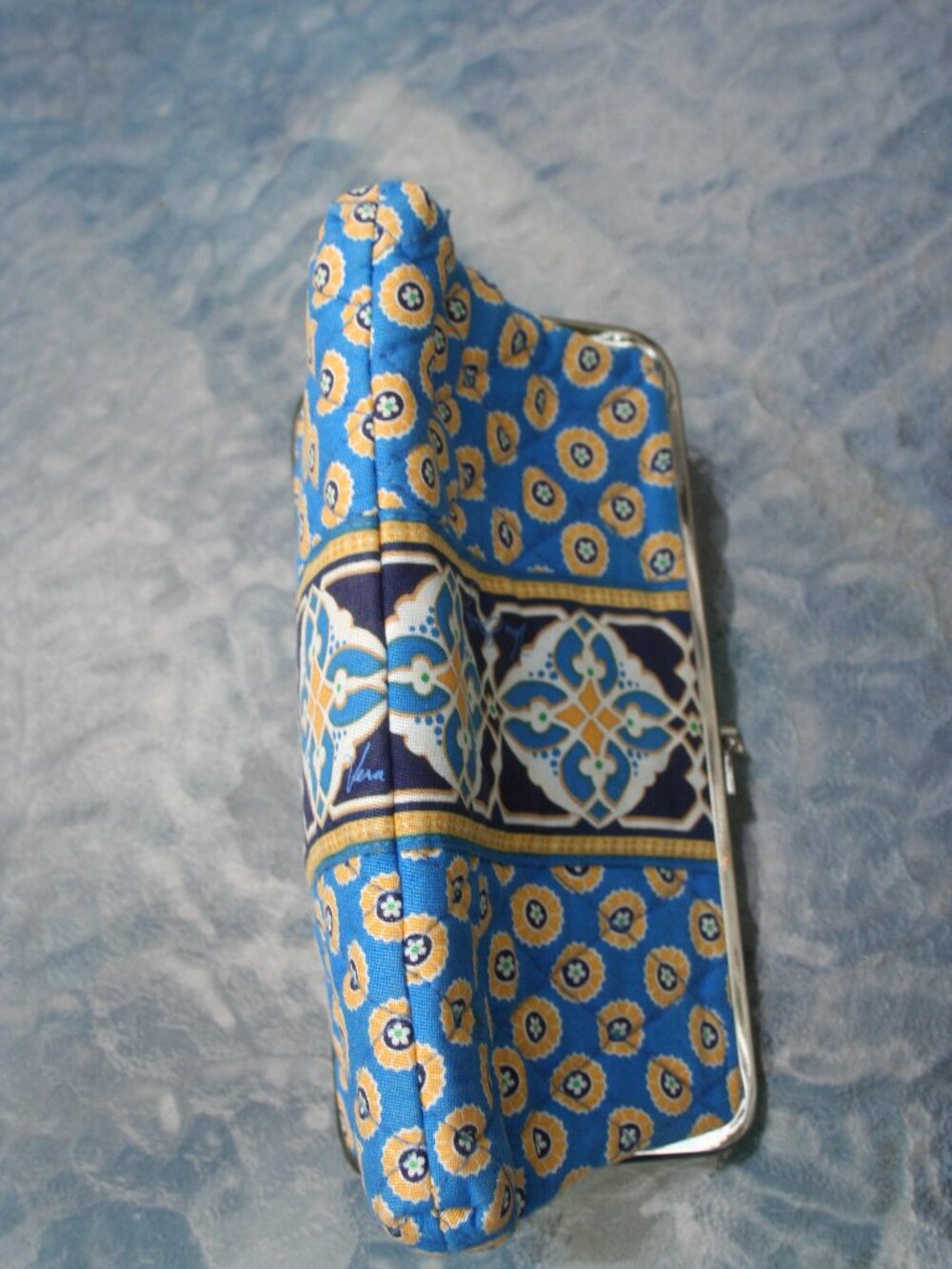 Vera Bradley Blue/Yellow/ Floral Print Double KissLock Closure Wallet - Picture 6 of 7